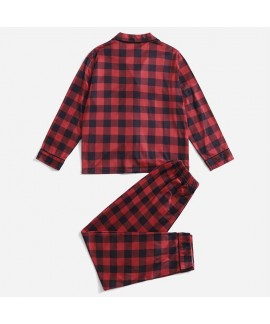 Christmas Milk Silk Long Sleeve Plaid Family Pajamas Set Wholesale