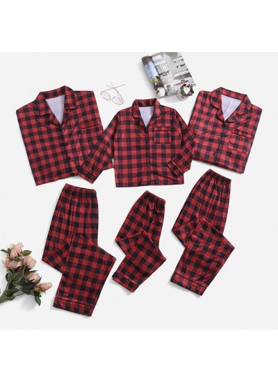 Christmas Milk Silk Long Sleeve Plaid Family Pajamas Set Wholesale