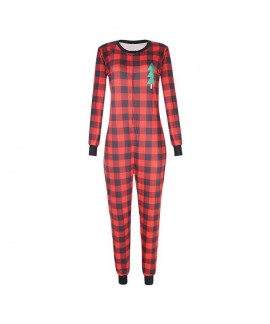 Plaid Print Christmas Parent-Child Homewear Pajamas Jumpsuit For Autumn And Winter