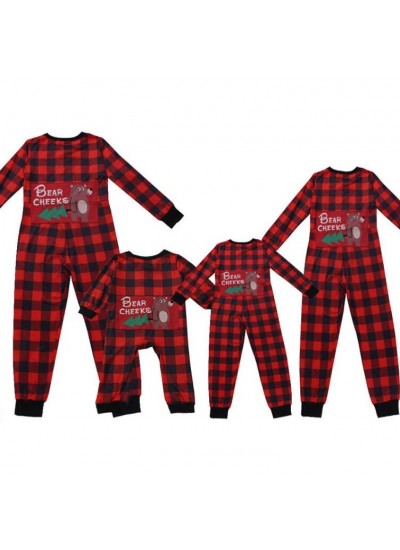 Plaid Print Christmas Parent-Child Homewear Pajamas Jumpsuit For Autumn And Winter