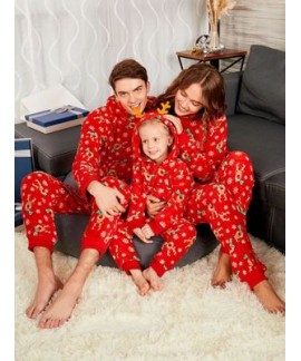 Cheap parent-child pajamas for Christmas printed comfy sleepwear can wear outside