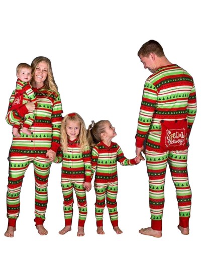 New style parent-child suit children's pajamas Striped Christmas tree ...