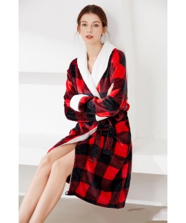 Winter Red Plaid Bathrobe Thickened Flannel Pajamas Bridesmaids