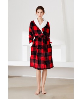 Winter Red Plaid Bathrobe Thickened Flannel Pajamas Bridesmaids