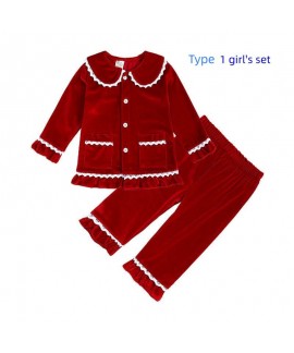 Winter Christmas Flannel Pajamas Child Gold Velvet Big Red Loungewear Suit