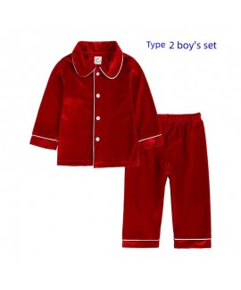 Winter Christmas Flannel Pajamas Child Gold Velvet Big Red Loungewear Suit