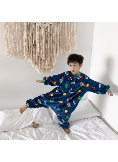 Children's Cartoon Leg Sleeping Bag Thickening Warm Cotton Flannel Pajamas