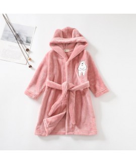 Winter Flannel Pajamas Child Hooded Lace-up Robe C...