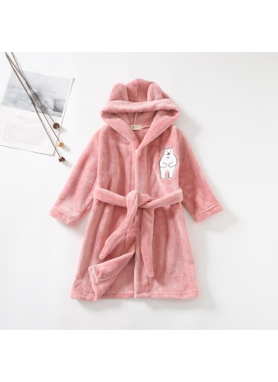 Winter Flannel Pajamas Child Hooded Lace-up Robe Cute Bear