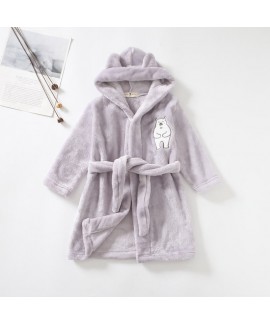 Winter Flannel Pajamas Child Hooded Lace-up Robe Cute Bear