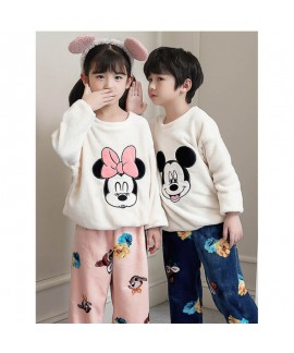 Children Winter Cover Head Warm Cute Cartoon Loungewear Baby Flannel Pajamas Set