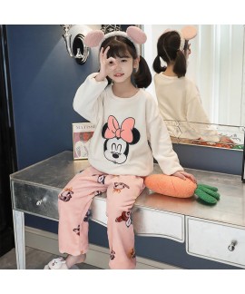Children Winter Cover Head Warm Cute Cartoon Loungewear Baby Flannel Pajamas Set