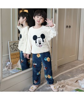 Children Winter Cover Head Warm Cute Cartoon Loungewear Baby Flannel Pajamas Set