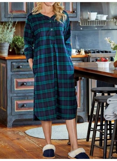 Winter Cotton Plaid Long Skirt Anti-static Female and Male Classic Flannel Nightgown