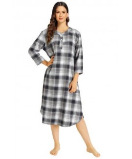 Winter Cotton Plaid Long Skirt Anti-static Female and Male Classic Flannel Nightgown