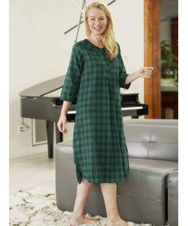 Winter Cotton Plaid Long Skirt Anti-static Female and Male Classic Flannel Nightgown