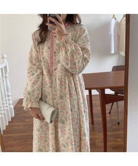 Ladies Classic Flannel Cotton Nightgown Rustic Style Floral Elegant Long Pajamas