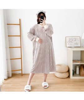 Fat Girl Striped Old-fashioned Flannel Nightgown Maternity Mid-length Pajama Dress