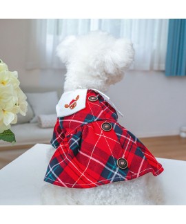 Pet Clothes Teddy Bichon New Year Christmas Pajamas Dog Moose Plaid Skirt