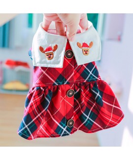 Pet Clothes Teddy Bichon New Year Christmas Pajamas Dog Moose Plaid Skirt