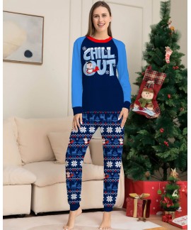 Letter Snowflake Print Blue Family Christmas Pajamas with Dog Cotton Parent-child Suit