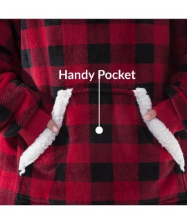 Red Plaid Christmas Super Warm Robe Hooded Flannel Couple TV Sofa Blanket