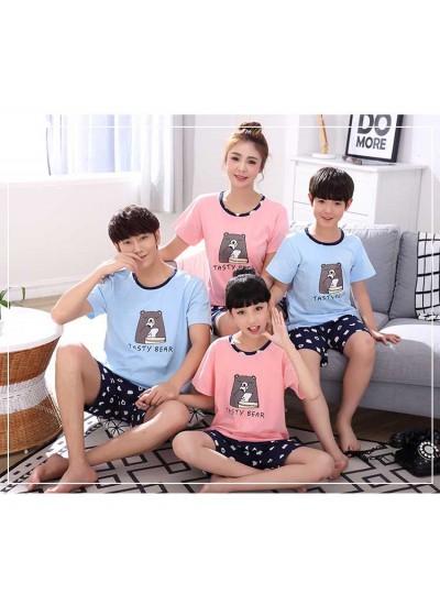 cotton parent-child pajamas short-sleeved family of three home service