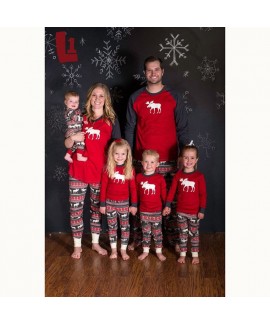 Knitted cotton parent-child Christmas elk animal print family pajamas