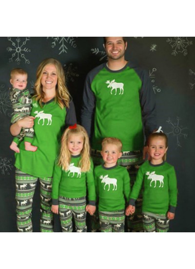 Knitted cotton parent-child Christmas elk animal print family pajamas