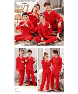 a family of three cotton clothing long-sleeved parent-child pajamas home service