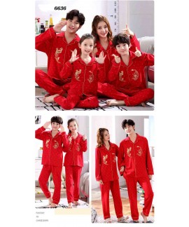 a family of three cotton clothing long-sleeved parent-child pajamas home service