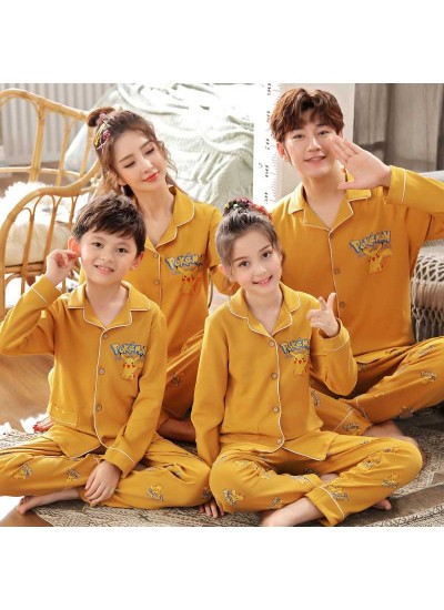 a family of three cotton clothing long-sleeved parent-child pajamas home service