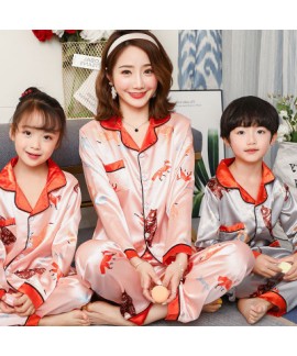 Simulation silk cute cartoon lapel family mother and child home service suit
