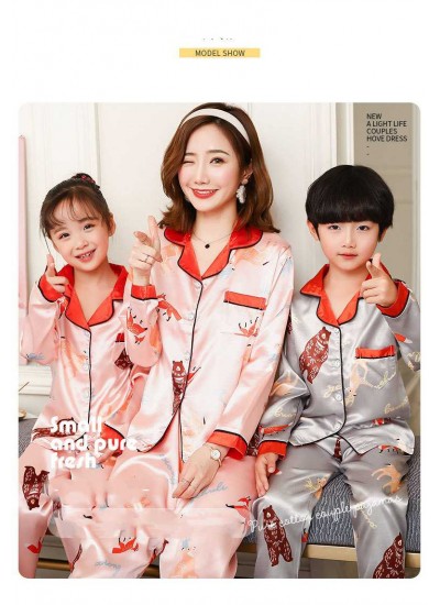 Simulation silk cute cartoon lapel family mother and child home service suit
