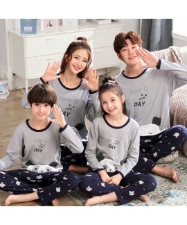 Parent-child pajamas long-sleeved cotton spring an...