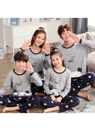 Parent-child pajamas long-sleeved cotton spring and autumn family of three boy and girl home service