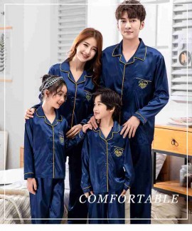 Spring mother and daughter pajamas family fitted ice silk simulation home service suit