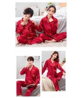 Spring mother and daughter pajamas family fitted ice silk simulation home service suit