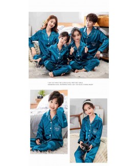 Spring mother and daughter pajamas family fitted ice silk simulation home service suit