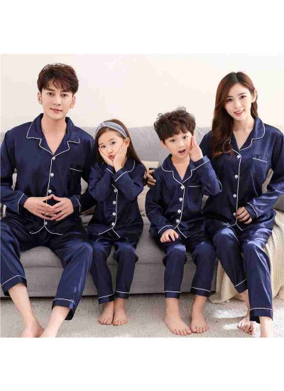 Spring mother and daughter pajamas family fitted ice silk simulation home service suit