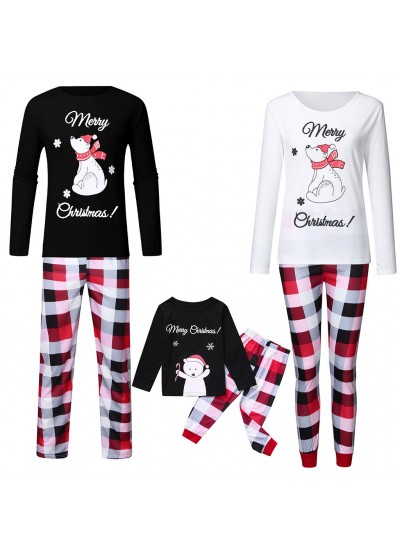 Winter new printed long-sleeved striped two-piece Christmas parent-child family pajamas set