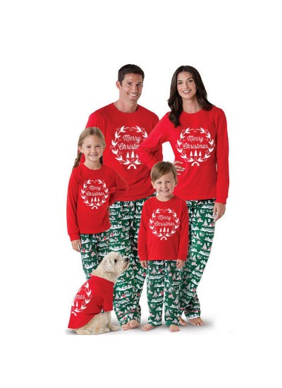 Polyester fiber European and American Christmas print parent-child pajamas set