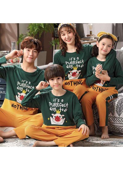 Cotton long-sleeved family of three mother and daughter home service clothes suit