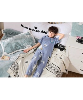 Parent-child pajamas a family of three cotton short-sleeved trousers