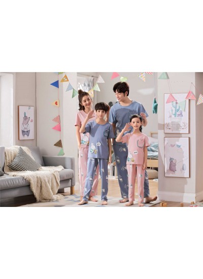 Parent-child pajamas a family of three cotton short-sleeved trousers