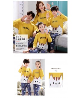 Cartoon cotton long-sleeved family suit mother and daughter summer air-conditioned home service