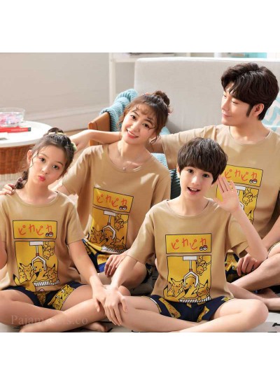Summer Cotton short-sleeved parent-child family wear small and medium-sized Pikachu Pajamas