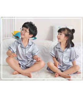 Ice silk parent-child short-sleeved mother and daughter father and son pajamas home service suit