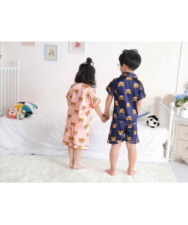 Ice silk parent-child short-sleeved mother and daughter father and son pajamas home service suit