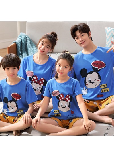 Summer Mickey Mouse Pajamas cotton short-sleeved family outfit parent-child home service